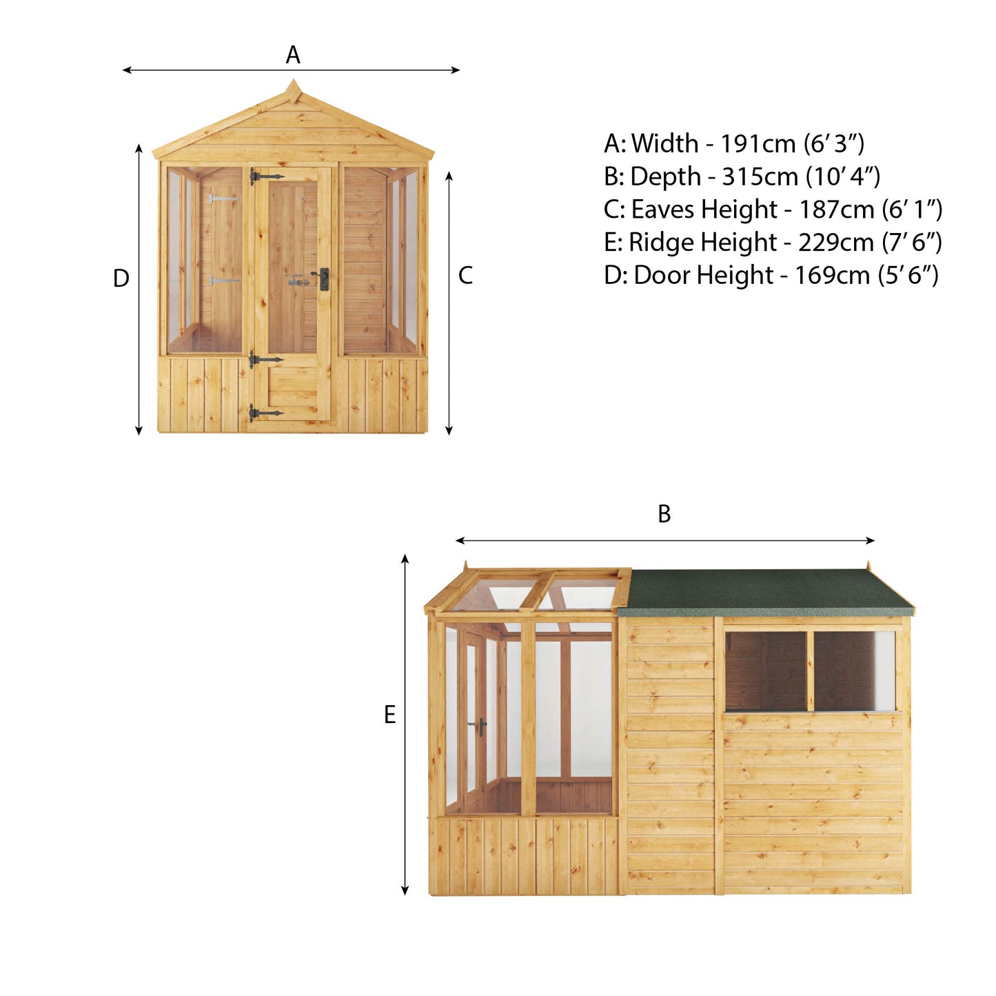 10 x 6 Woodsman Styrene Combi Greenhouse with Shed