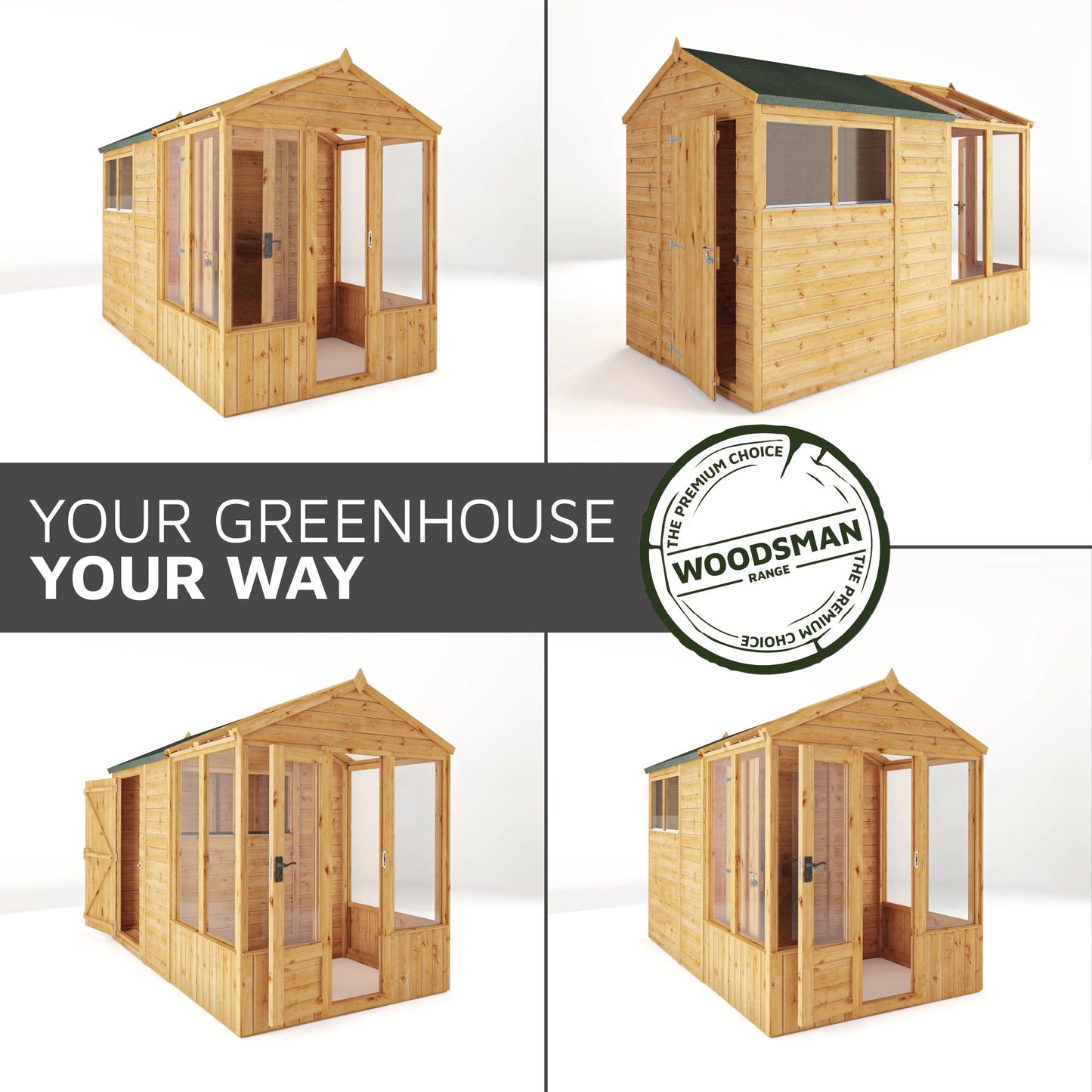 10 x 6 Woodsman Styrene Combi Greenhouse with Shed