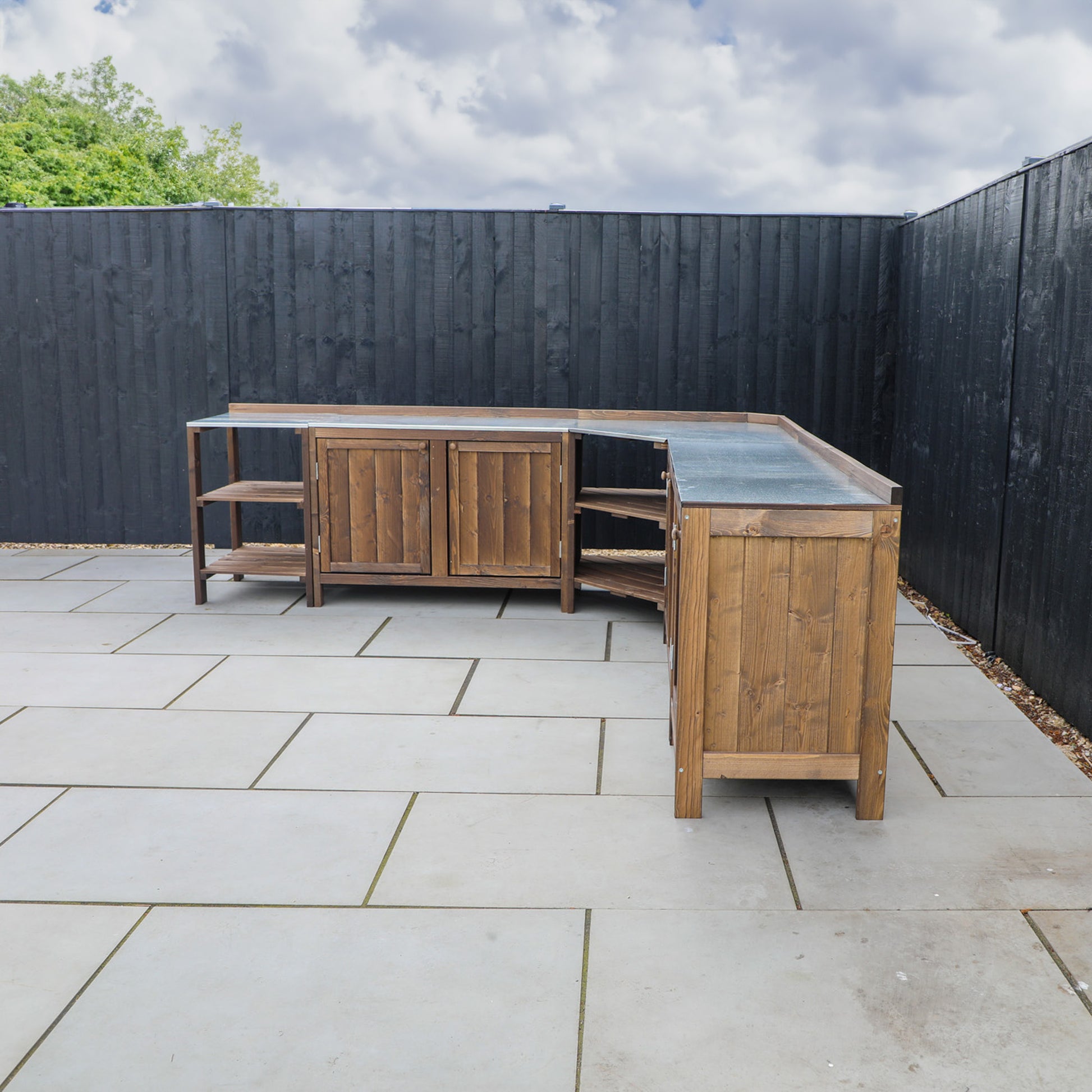 An outdoor kitchen manufactured from timber