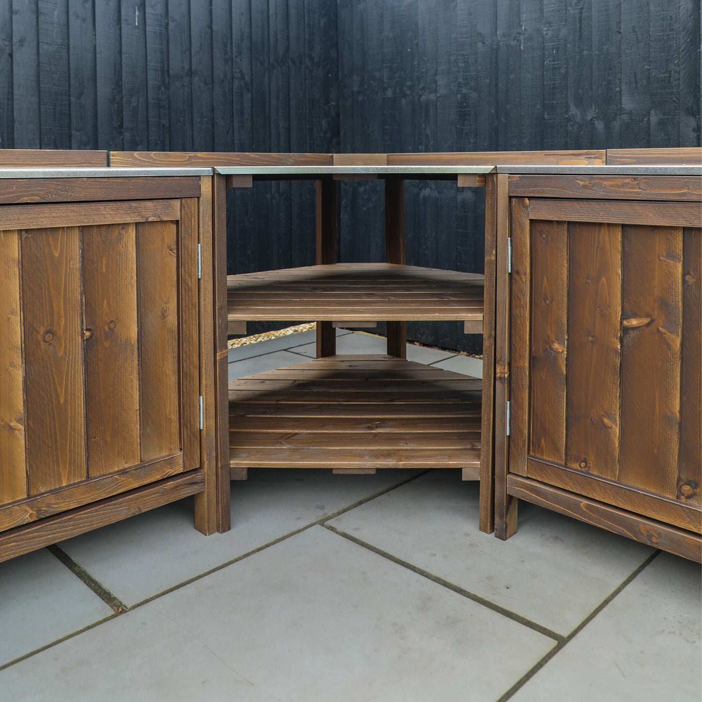 An outdoor kitchen manufactured from timber