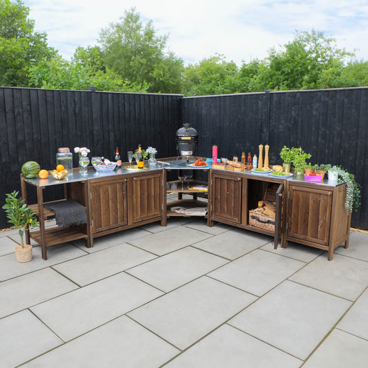 An outdoor kitchen manufactured from timber