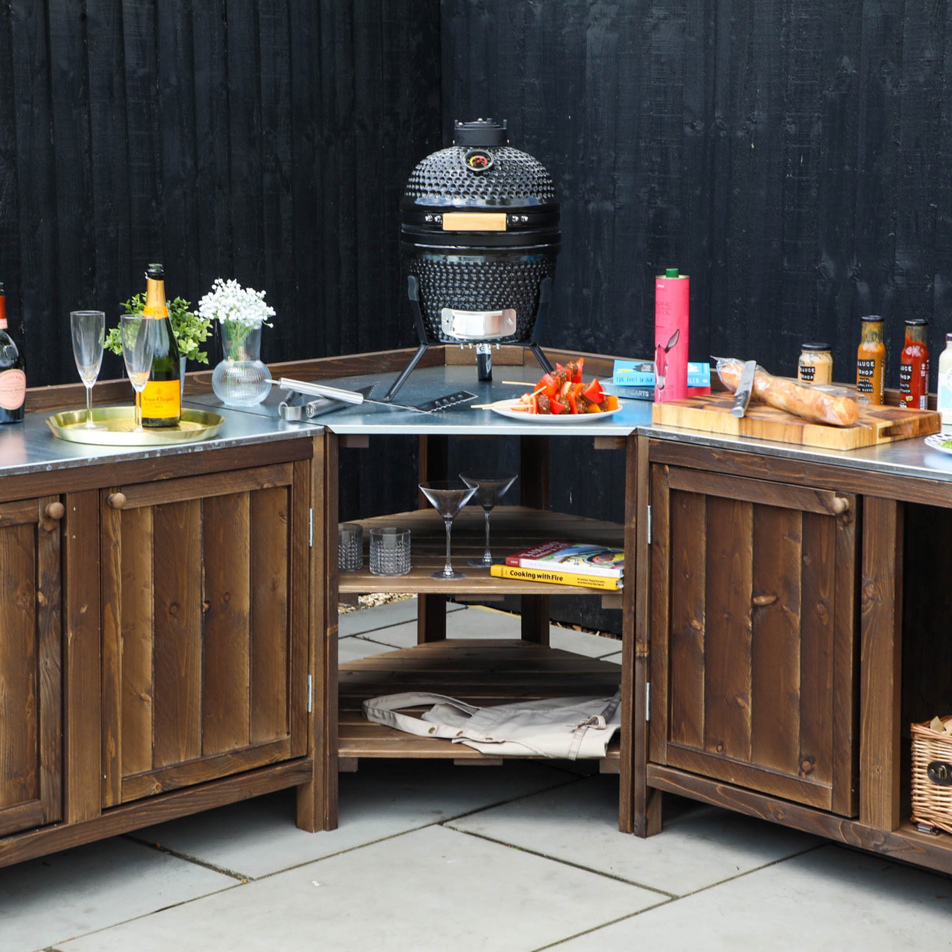 An outdoor kitchen manufactured from timber