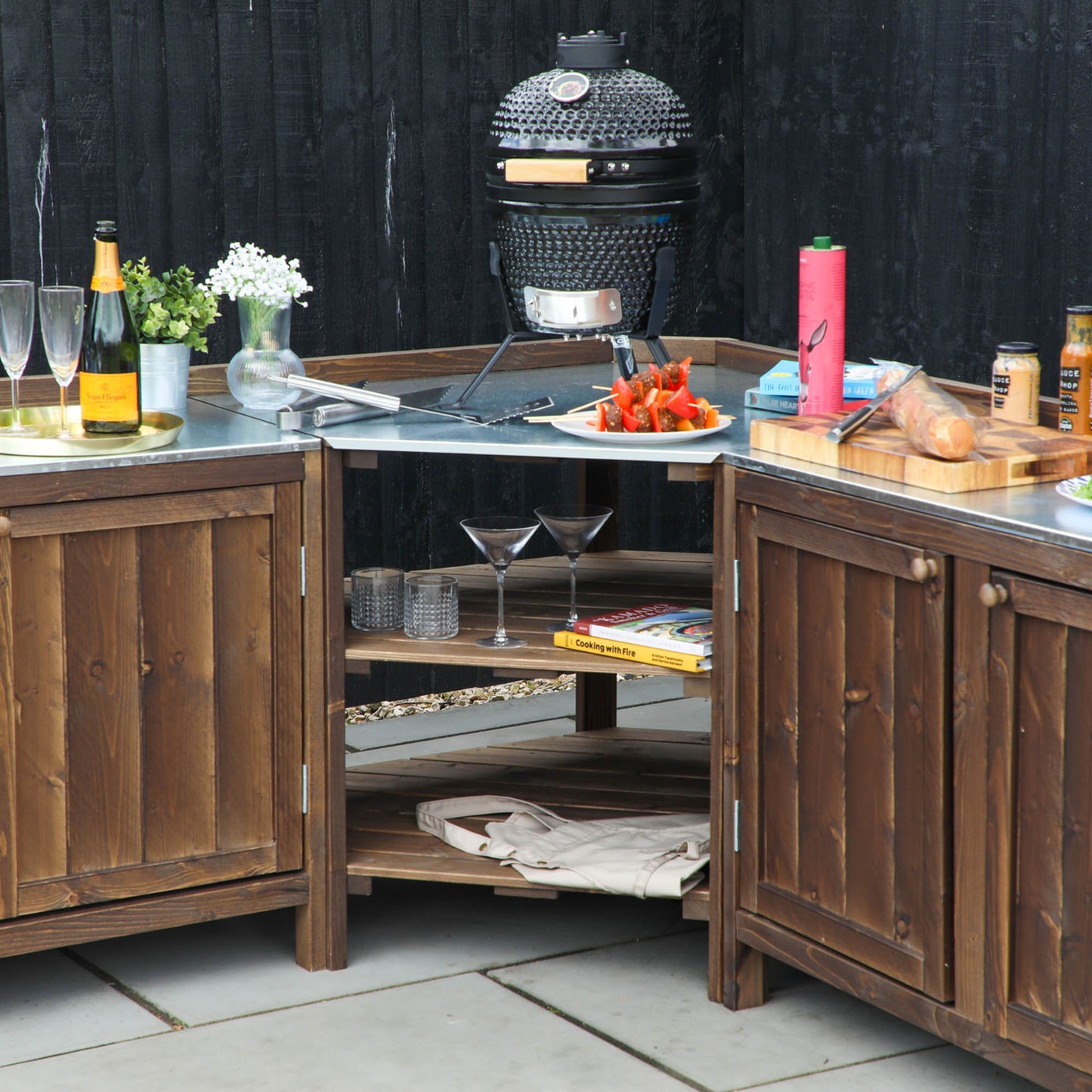 An outdoor kitchen manufactured from timber