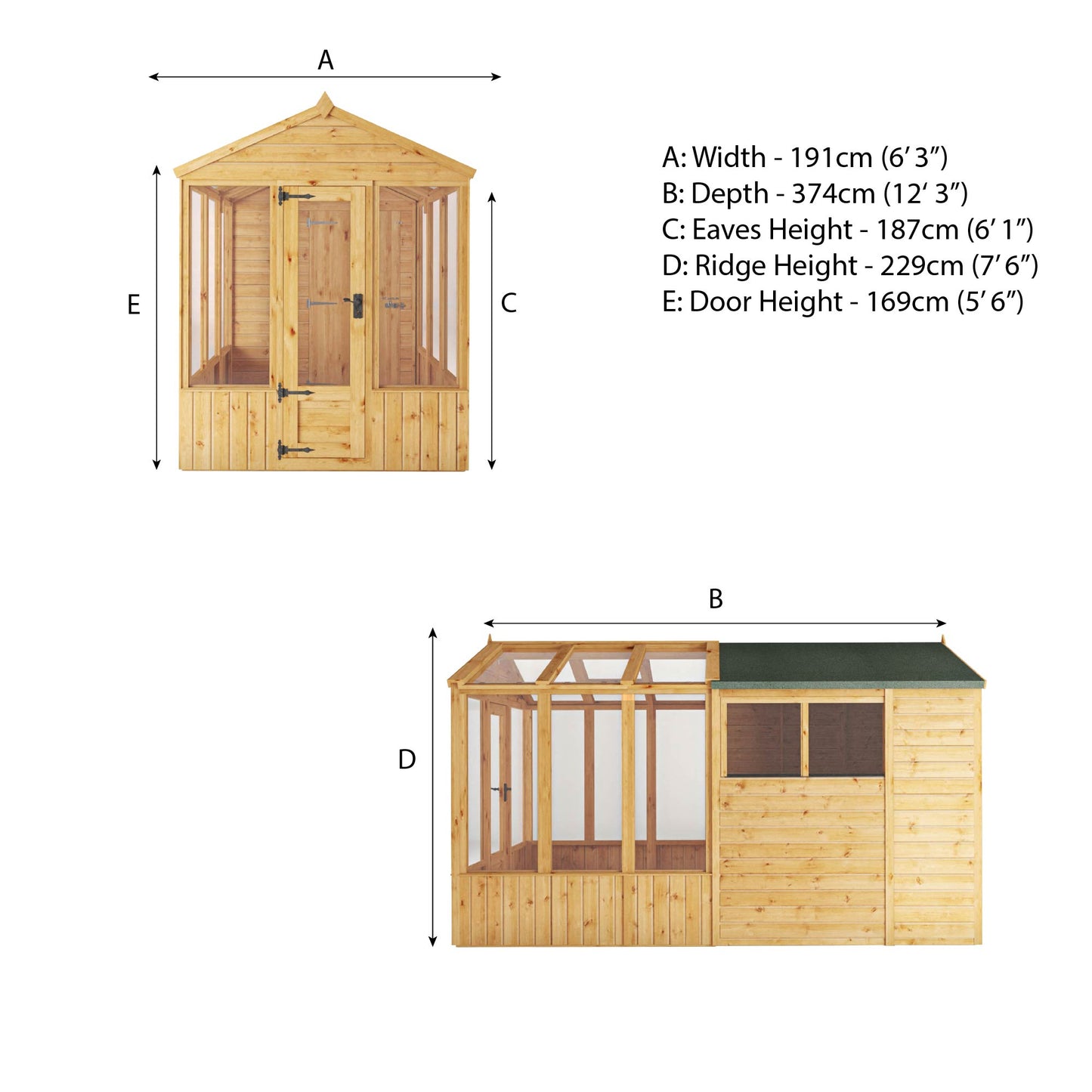 12 x 6 Woodsman Styrene Combi Greenhouse with Shed