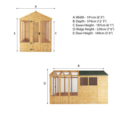 12 x 6 Woodsman Styrene Combi Greenhouse with Shed