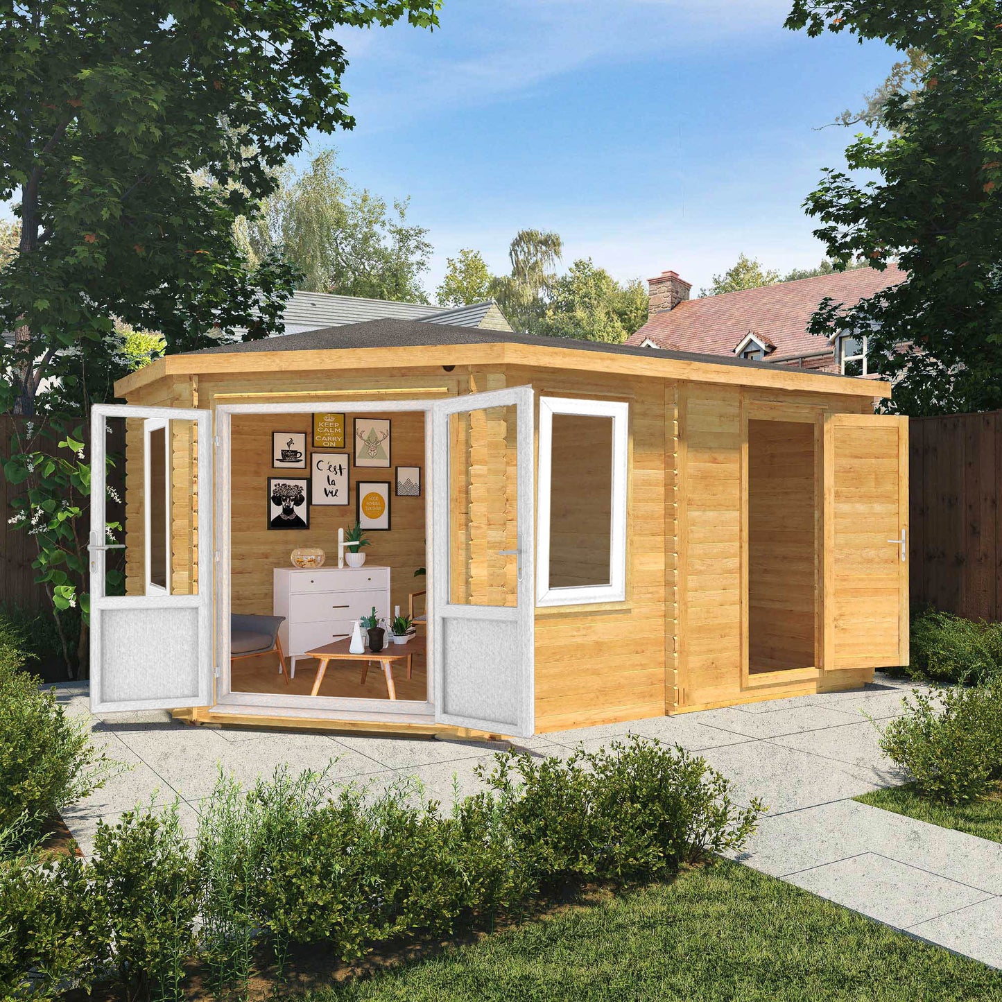 The Goldcrest 5m x 3m Log Cabin with Side Shed