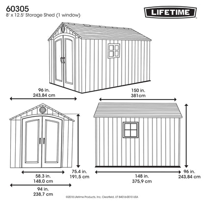 Lifetime 8 x 13' Outdoor Storage Shed - Dark Grey