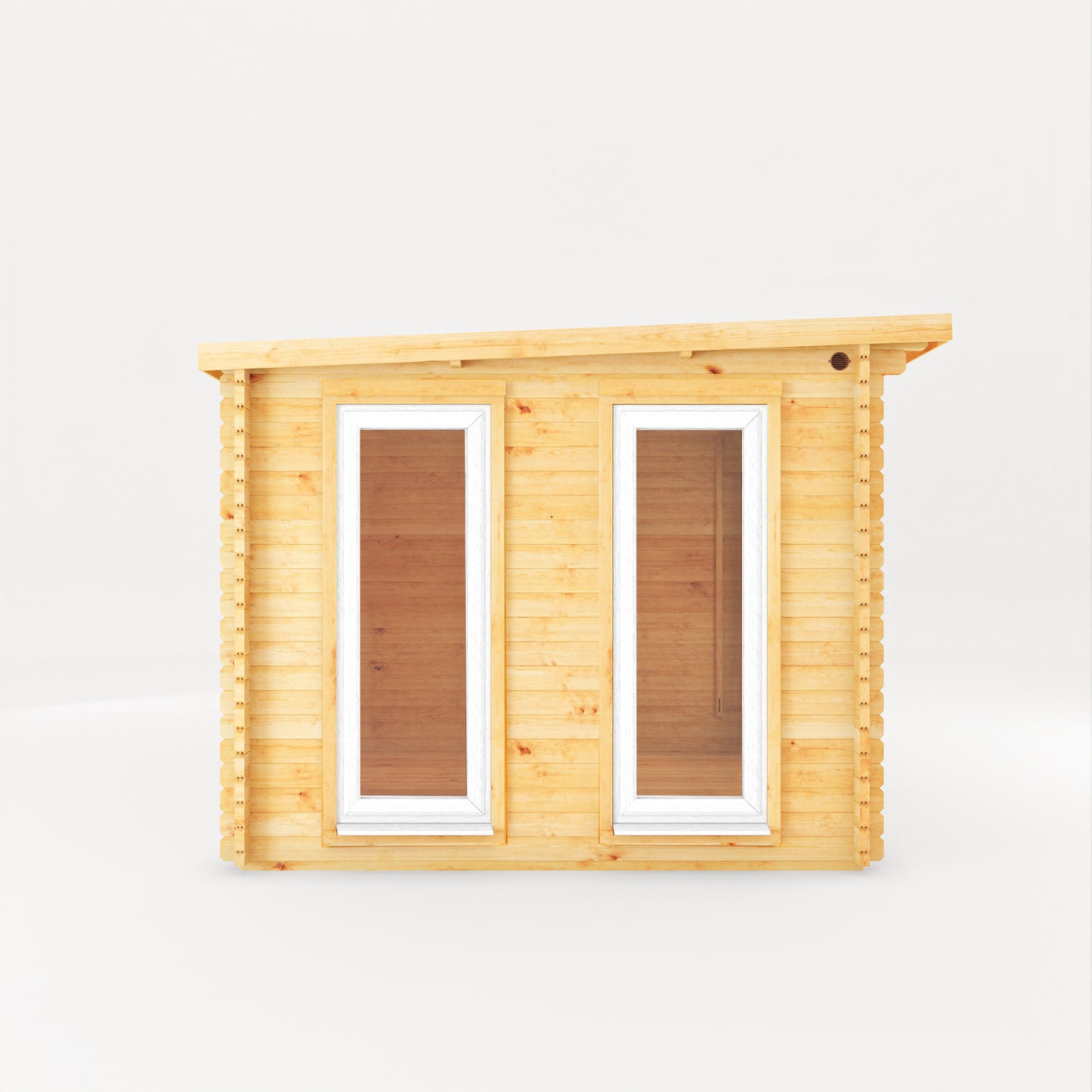 The 6m x 3m Wren Log Cabin with Slatted Area and White UPVC