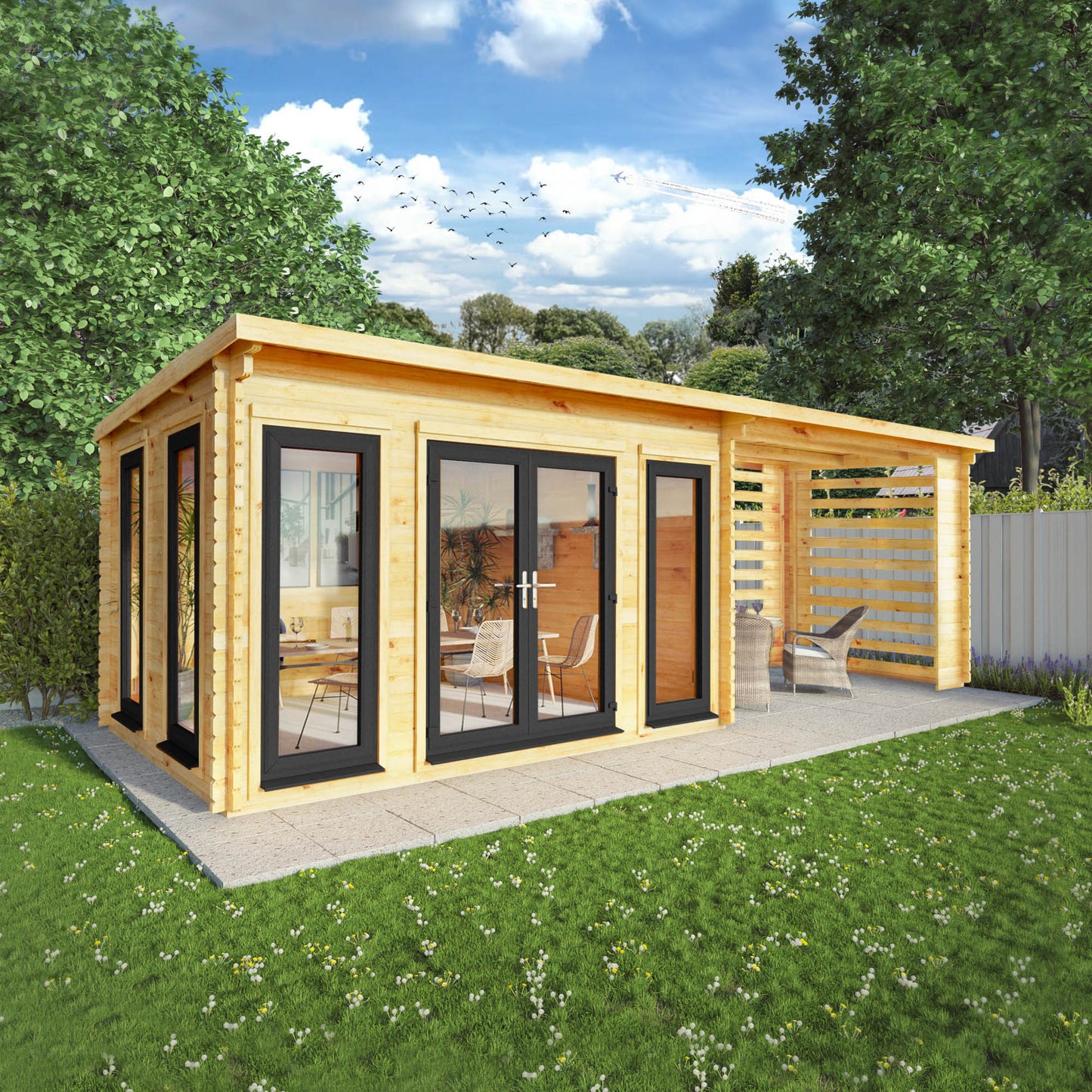 The 7m x 3m Wren Log Cabin with Slatted Area