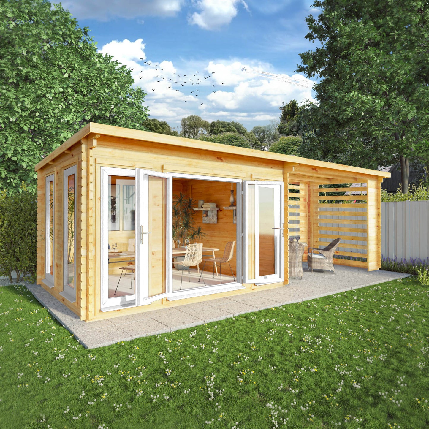 The 7m x 3m Wren Log Cabin with Slatted Area