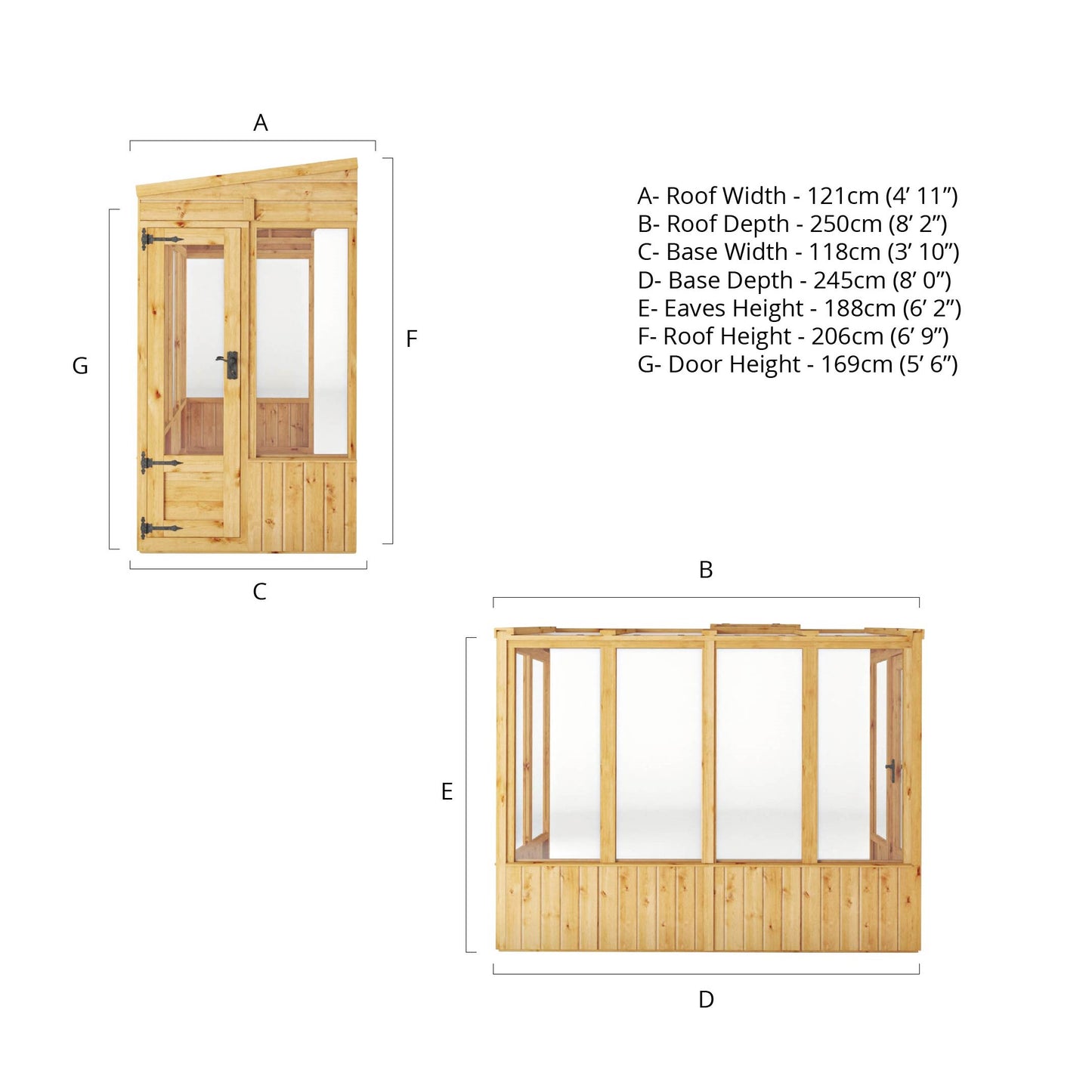 8 x 4 Woodsman Pent Lean-To Styrene Greenhouse