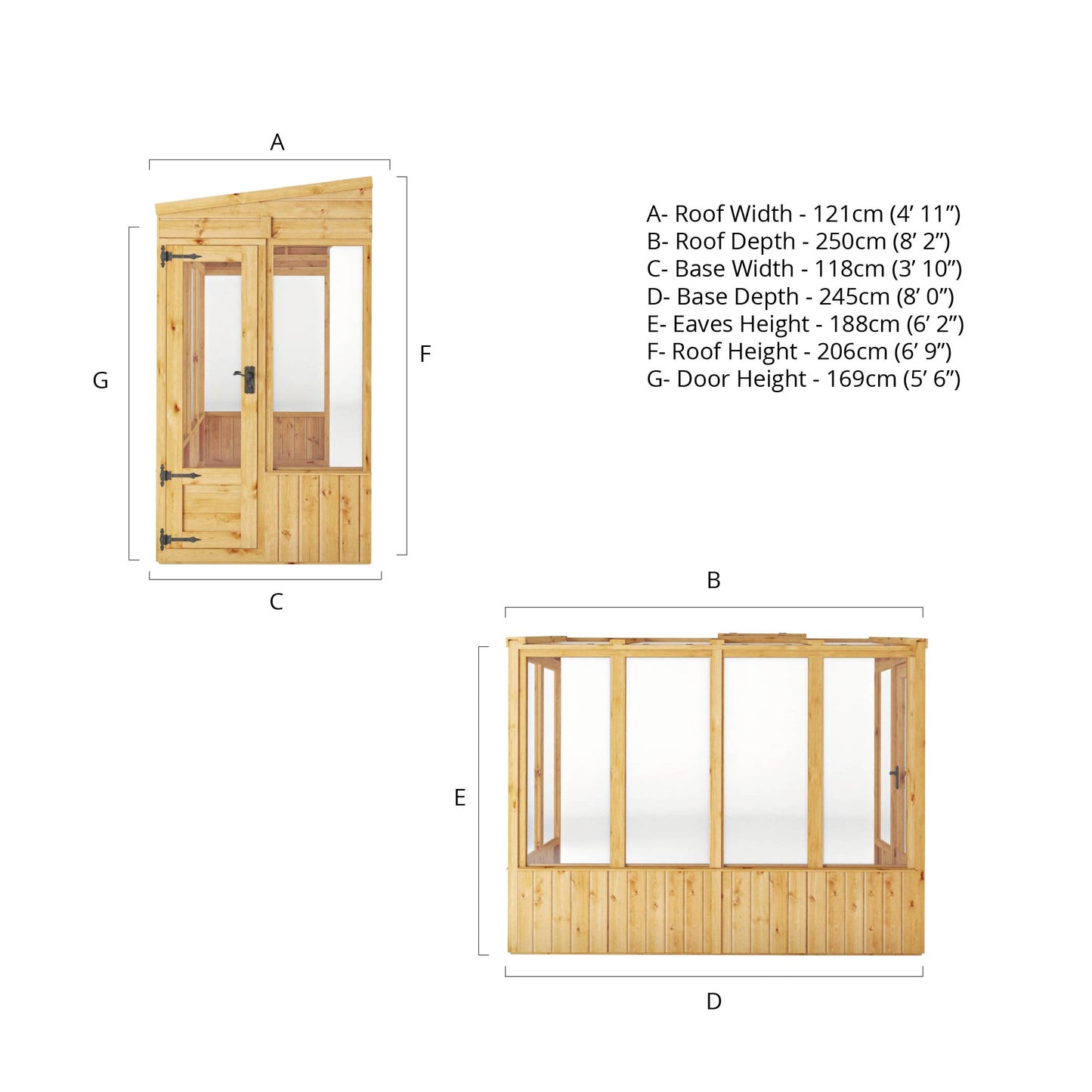 8 x 4 Woodsman Pent Lean-To Polycarbonate Greenhouse