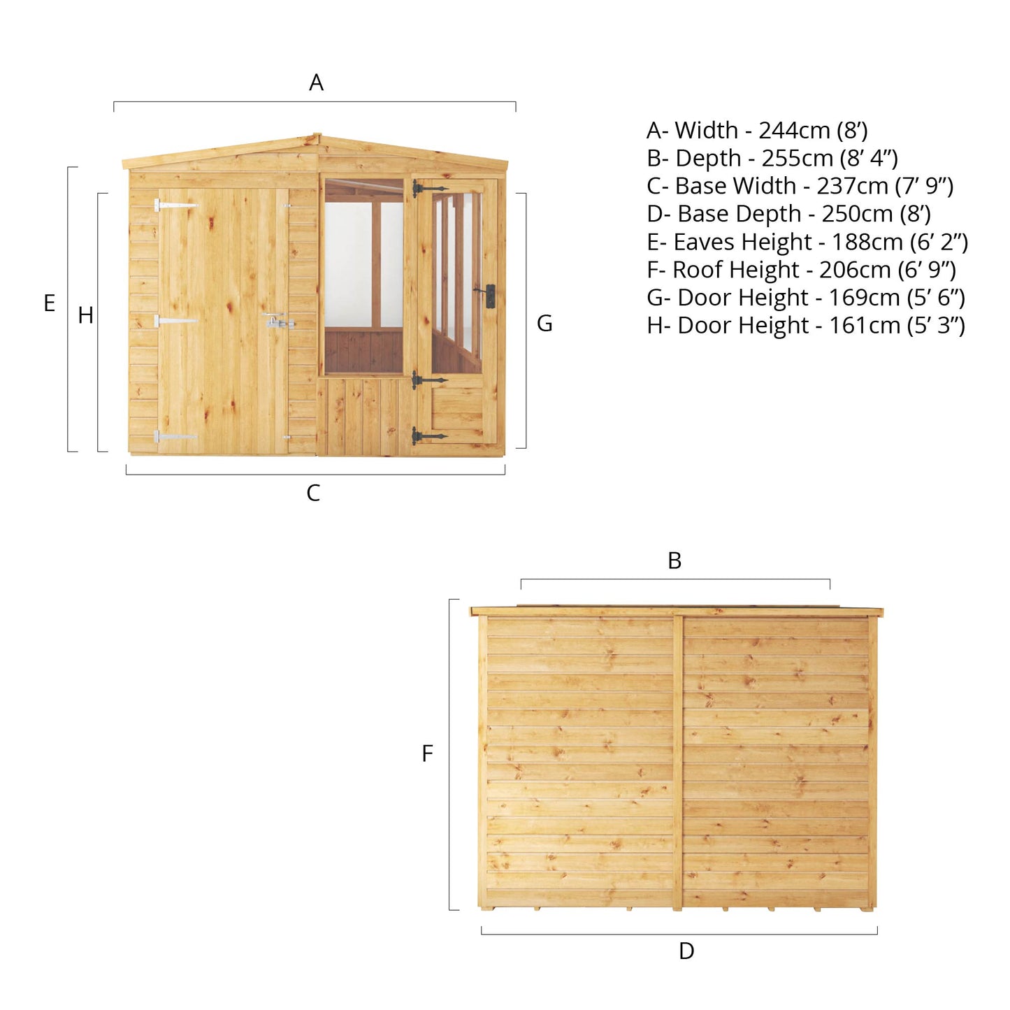 8 x 8 Woodsman Styrene Combi Greenhouse with Shed