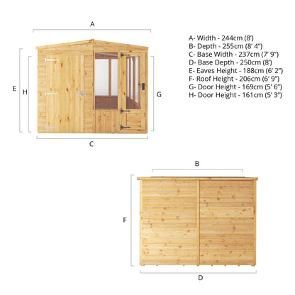 8 x 8 Woodsman Styrene Combi Greenhouse with Shed