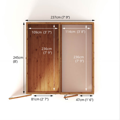 8 x 8 Woodsman Styrene Combi Greenhouse with Shed