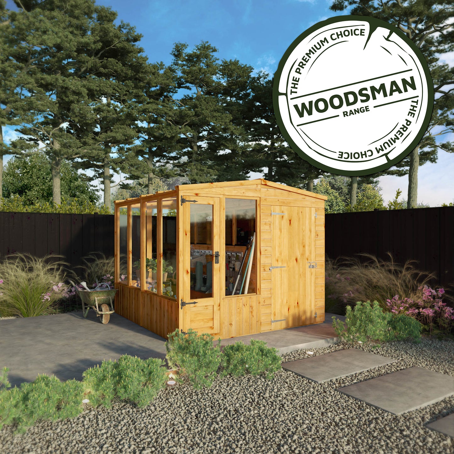 8 x 8 Woodsman Styrene Combi Greenhouse with Shed