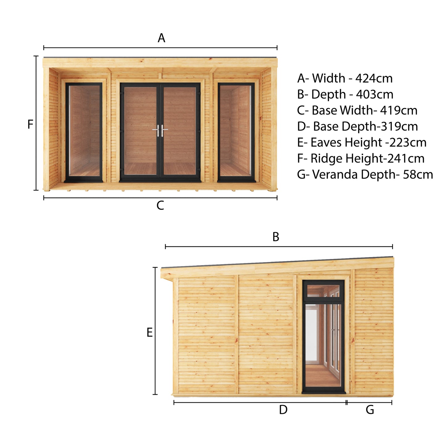 The Creswell 4m x 3m Premium Insulated Garden Room with Anthracite UPVC