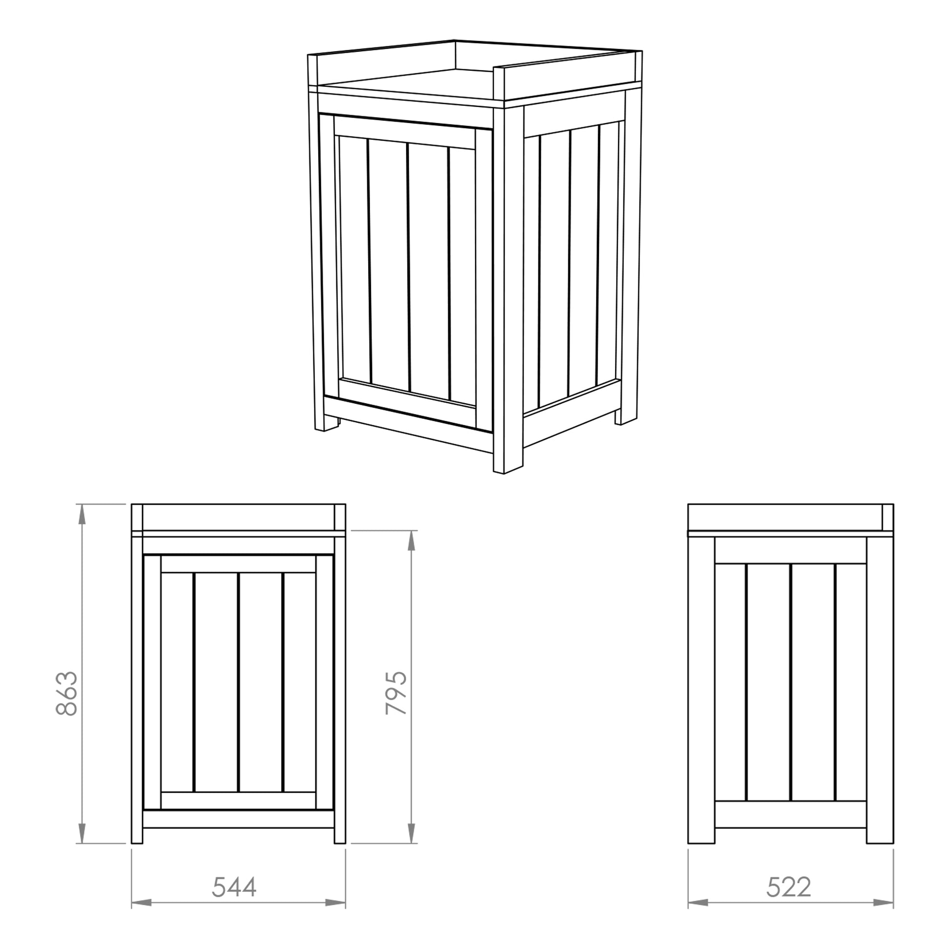 A specification image of a timber outdoor cabinet
