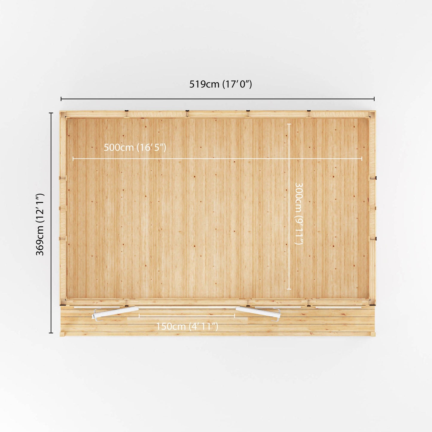 A specification drawing showing the dimensions of an insulated garden room