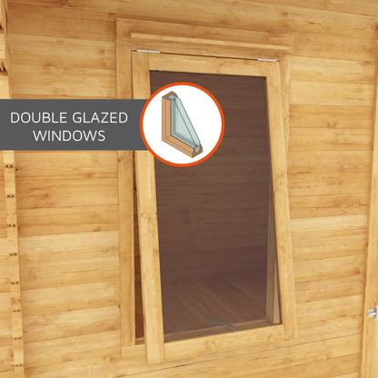 Double glazed opening windows on a timber log cabin from Waltons