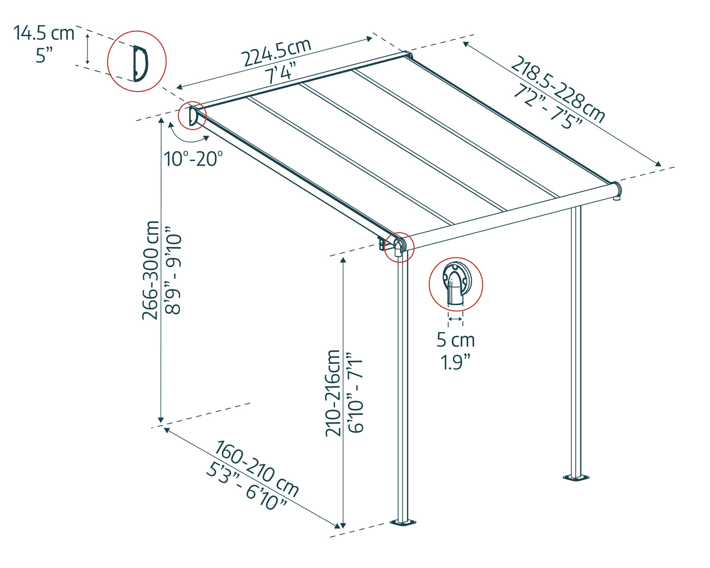 Canopia by Palram 2.3 x 2.3 Sierra Patio Cover - Grey