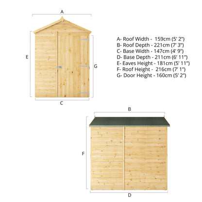 7 x 5 Modular Shiplap Apex Windowless Wooden Shed