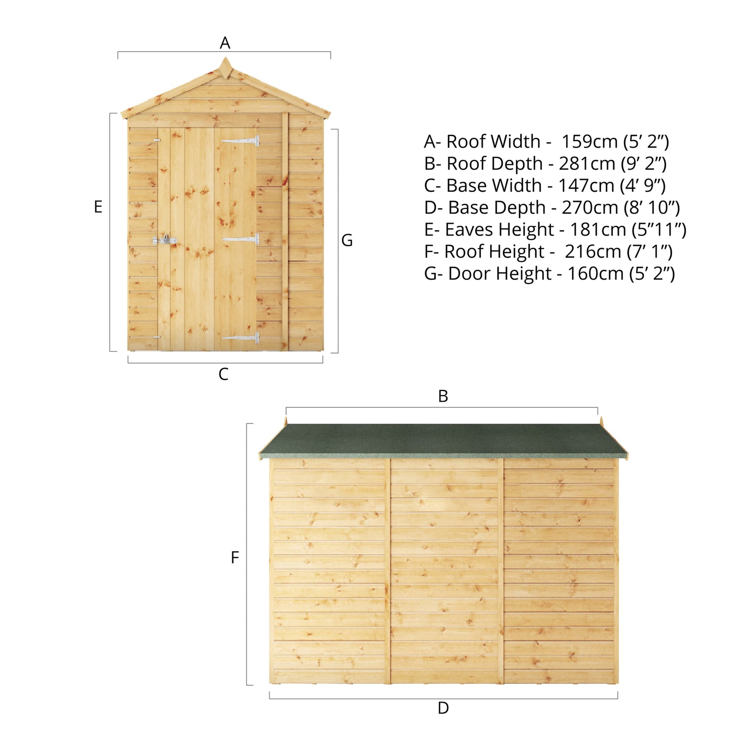 9 x 5 Modular Shiplap Apex Windowless Wooden Shed