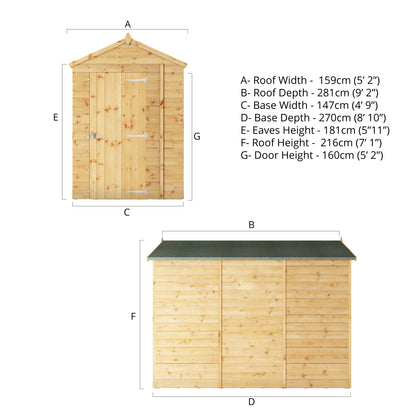 9 x 5 Modular Shiplap Apex Windowless Wooden Shed