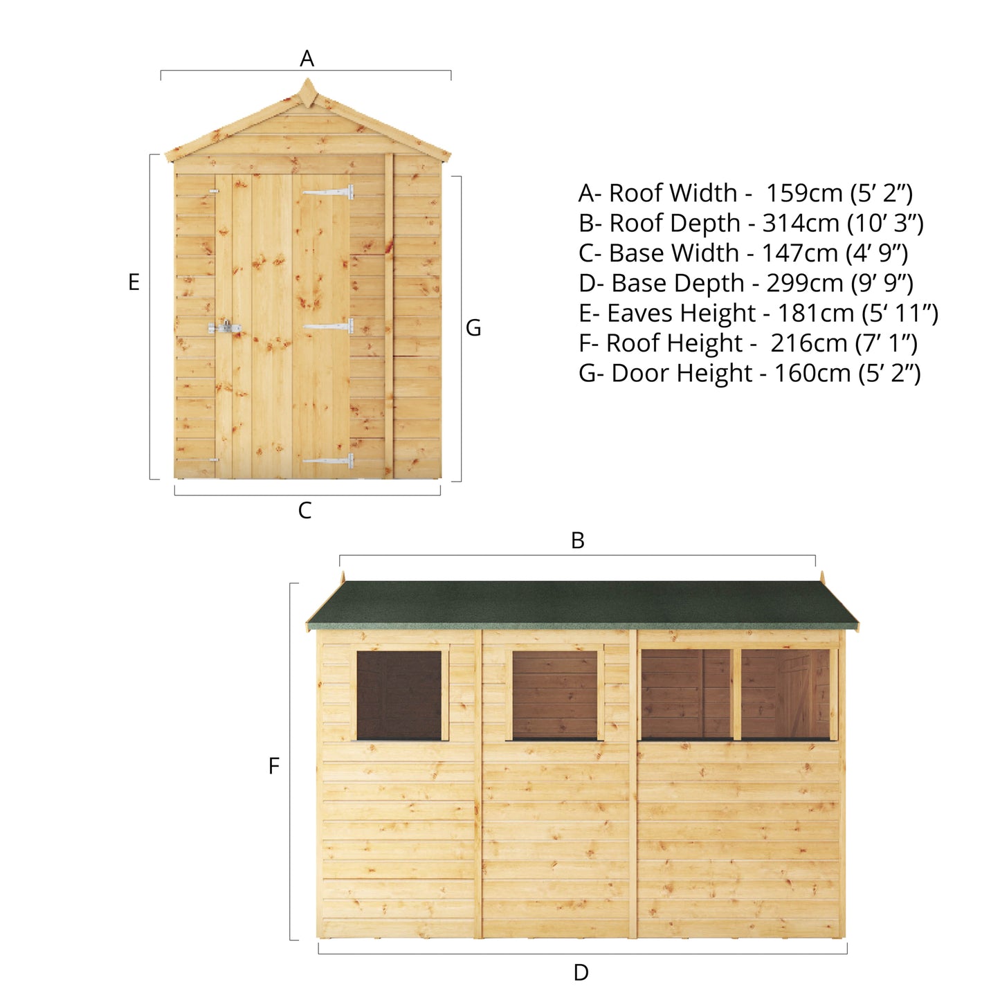 10 x 5 Modular Shiplap Apex Wooden Shed