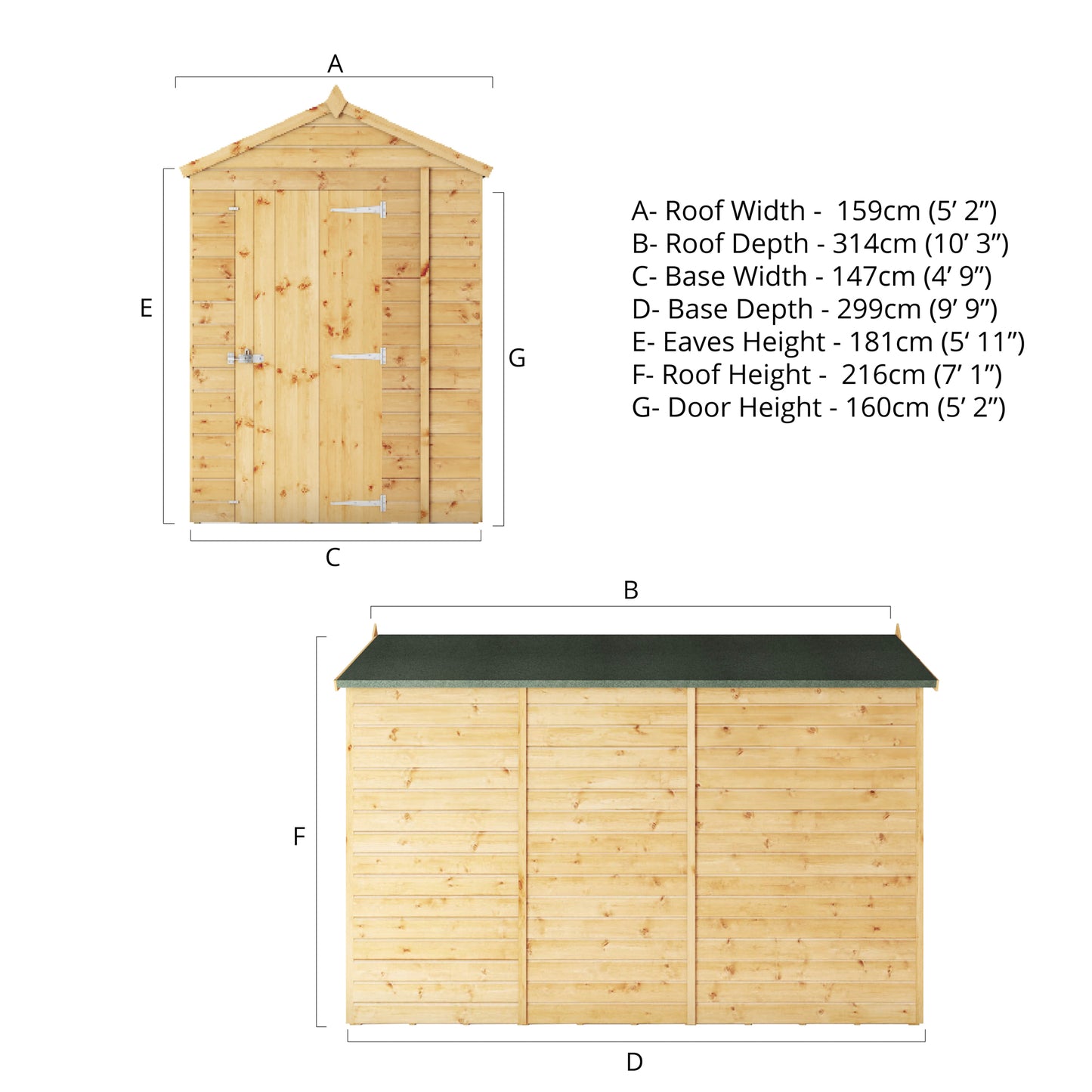 10 x 5 Modular Shiplap Apex Windowless Wooden Shed