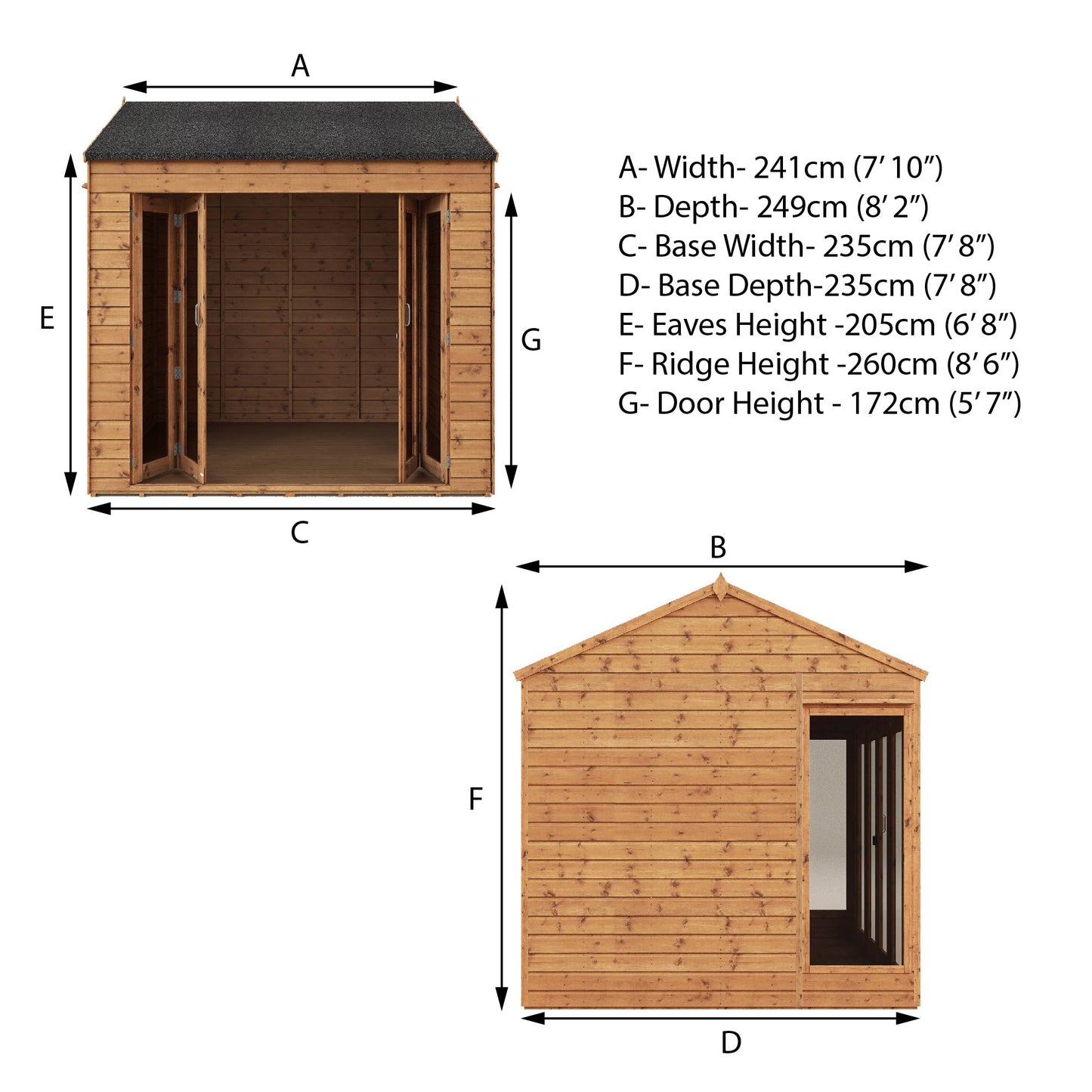 8 x 8 Ready Painted Vermont Wooden Summerhouse