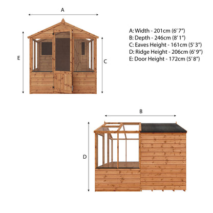 8 x 6 Ready Painted Shiplap Combi Greenhouse & Wooden Storage Shed