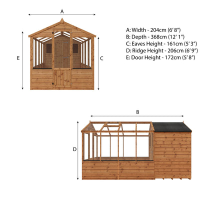 12 x 6 Ready Painted Shiplap Combi Greenhouse & Wooden Storage Shed