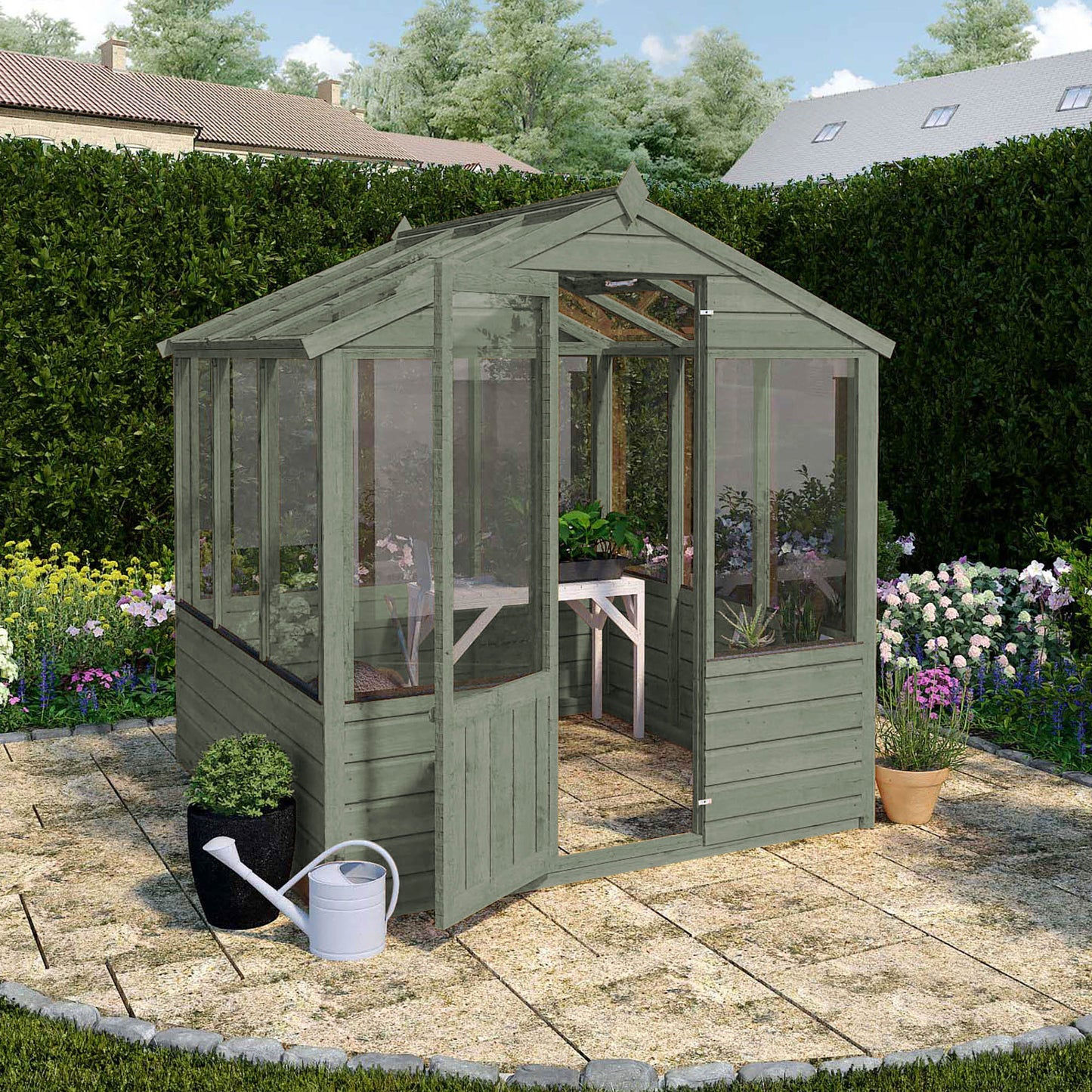 6 x 6 Ready Painted Evesham Wooden Greenhouse