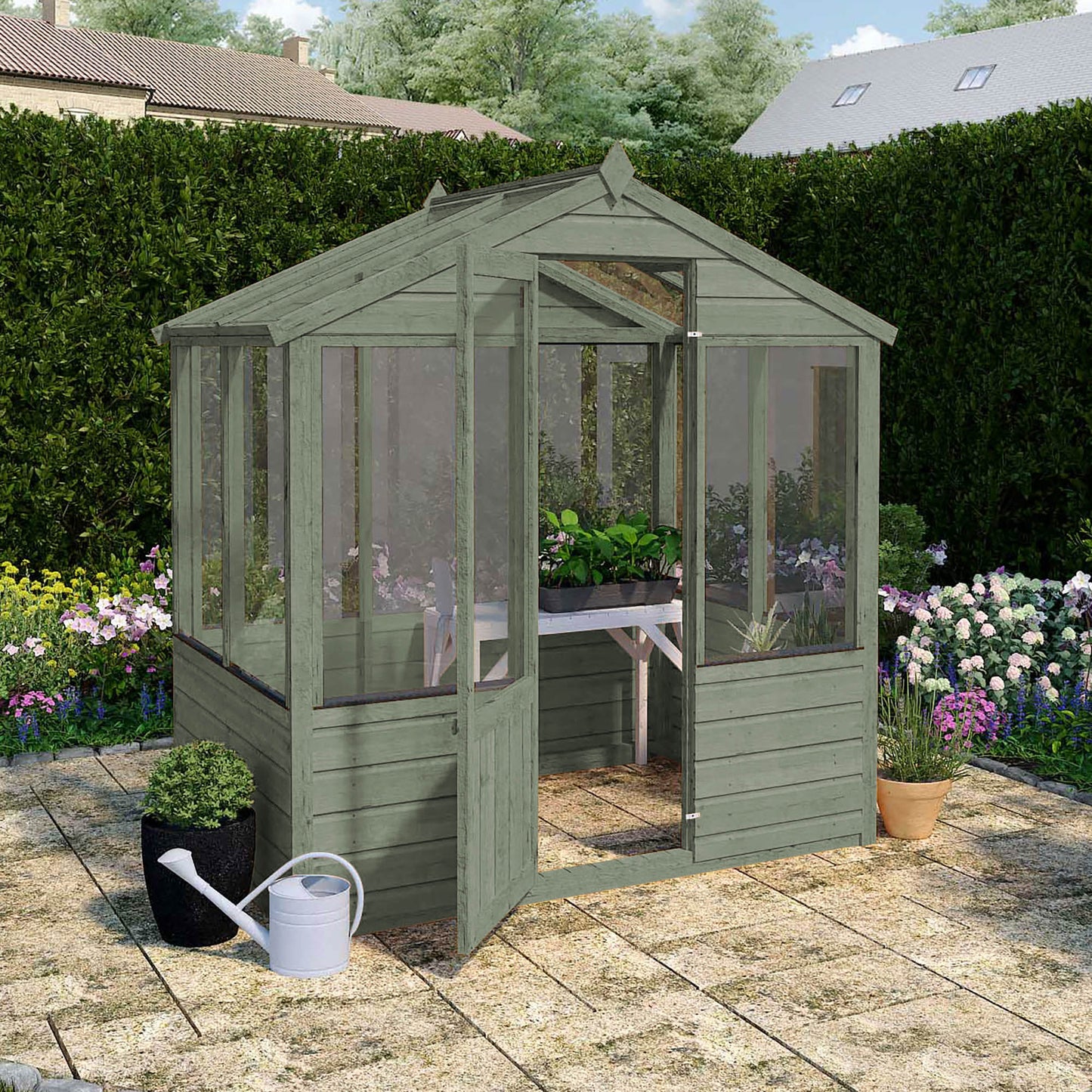 6 x 4 Ready Painted Evesham Wooden Greenhouse