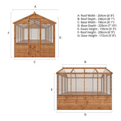 8 x 6 Ready Painted Evesham Wooden Greenhouse