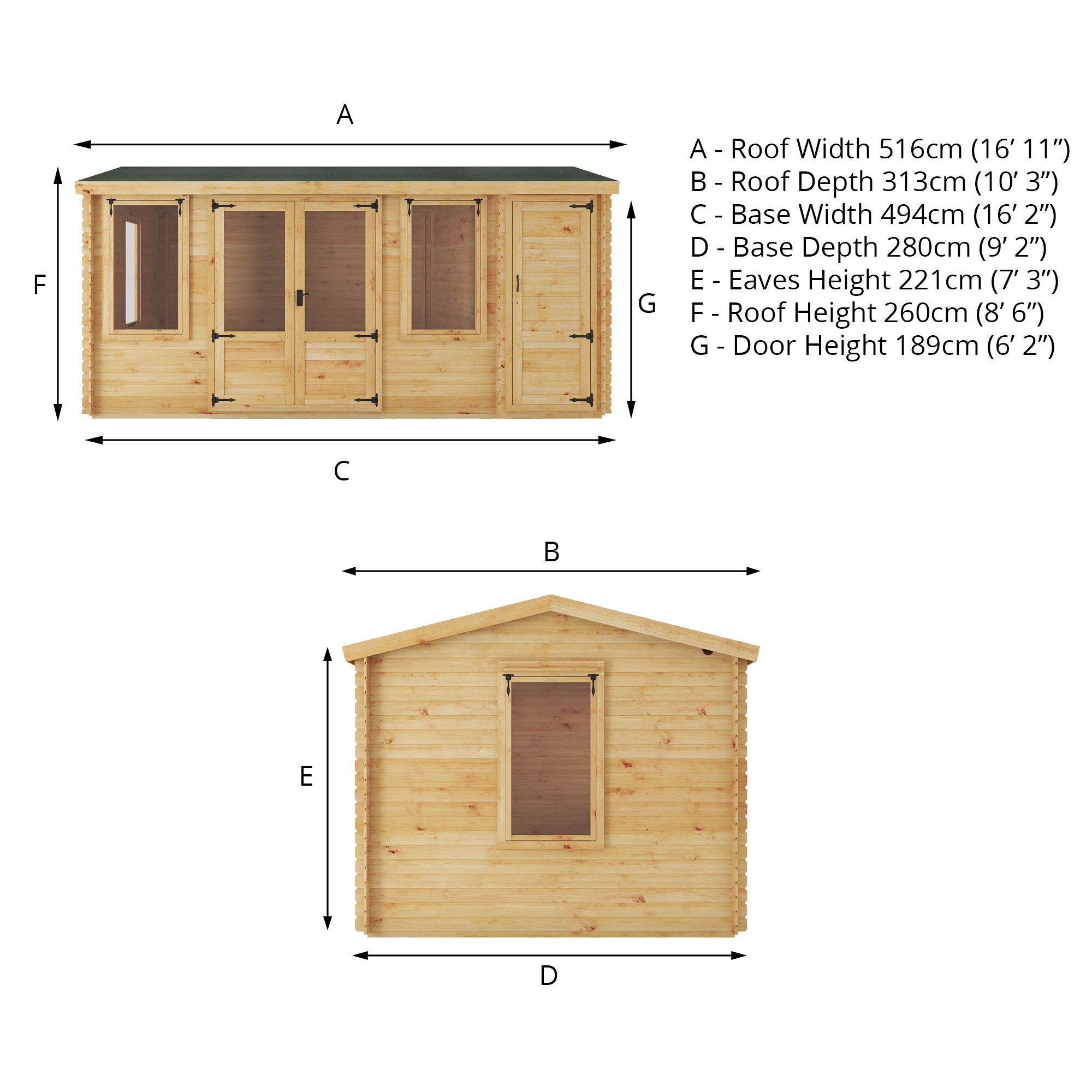 5.1m x 3m Log Cabin With Side Shed – Waltons