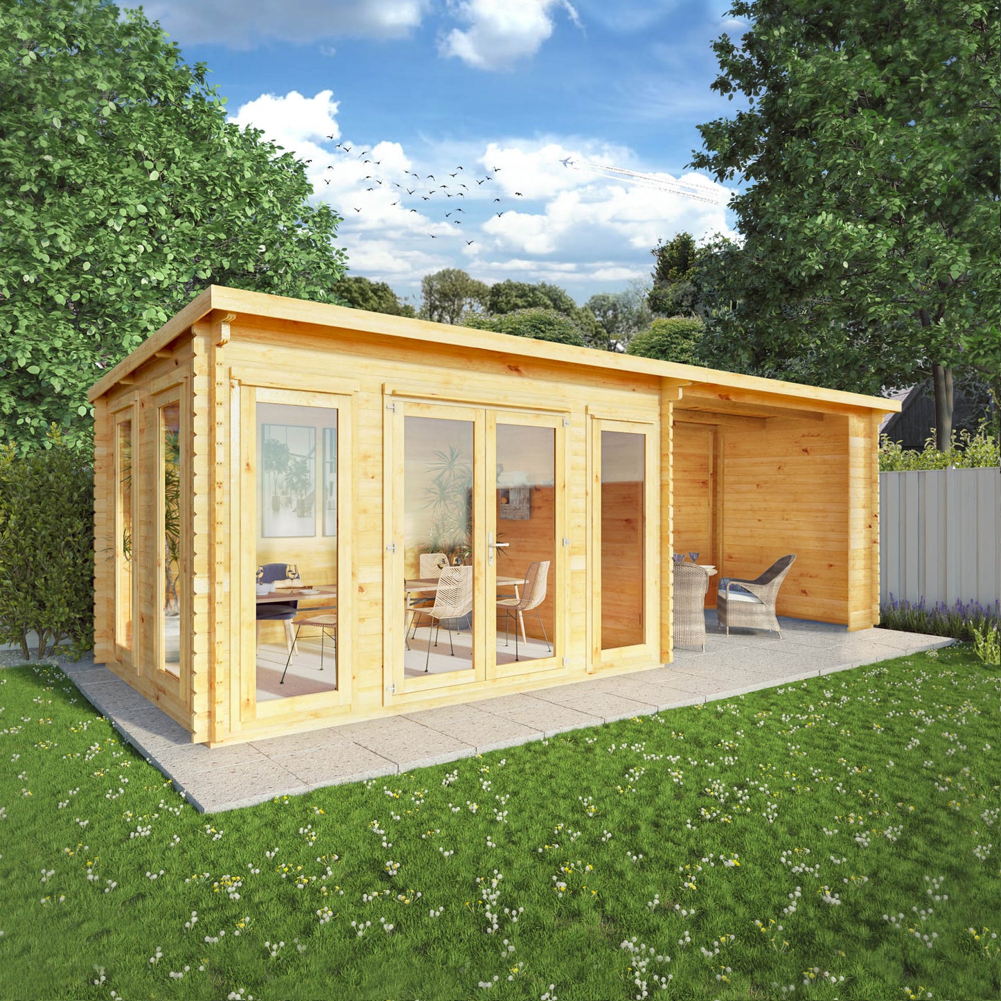 The 7m x 3m Wren Log Cabin with Patio Area