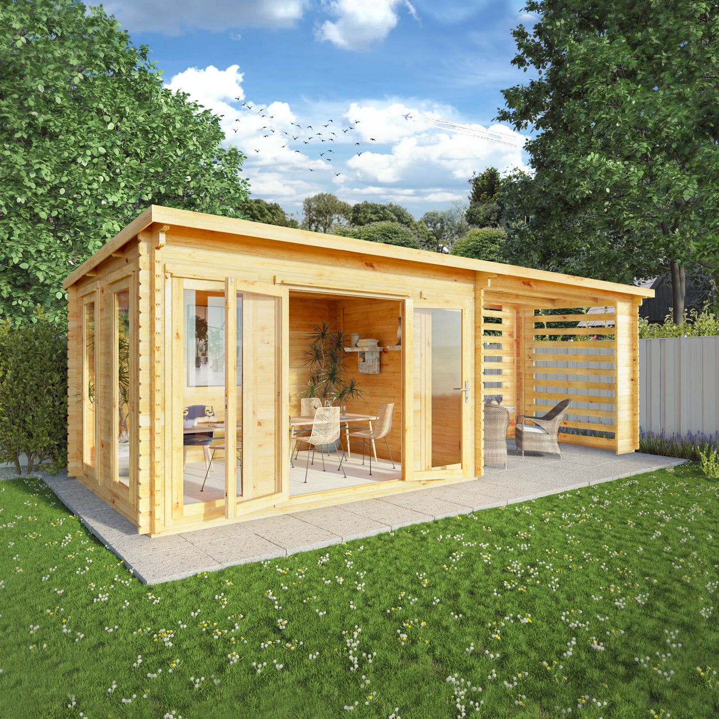 The 7m x 3m Wren Log Cabin with Slatted Area