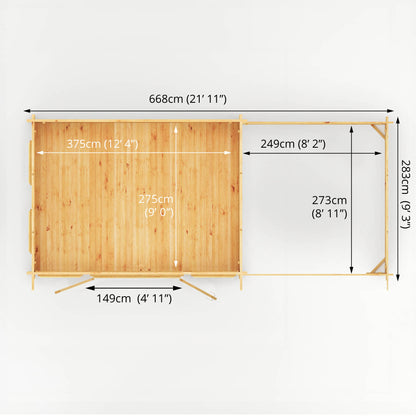 The 7m x 3m Wren Log Cabin with Slatted Area