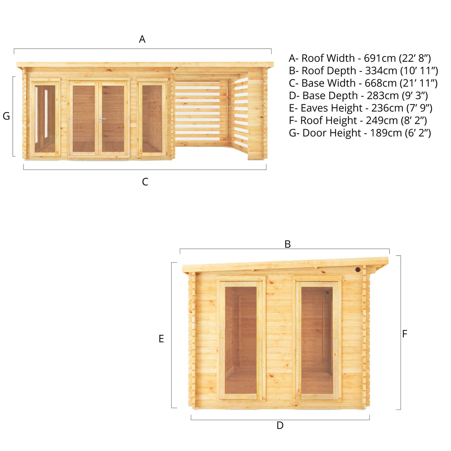 The 7m x 3m Wren Log Cabin with Slatted Area