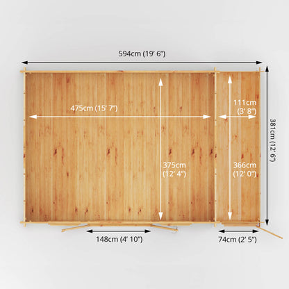 The 6.1m x 4m Dove Log Cabin with Side Shed