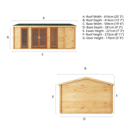 Specifications of a log cabin with upvc and a side shed