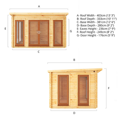 The 4m x 3m Wren Pent Log Cabin with Oak UPVC