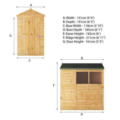 6 x 4 Woodsman Shiplap Apex Wooden Shed