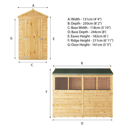 8 x 4 Woodsman Shiplap Apex Wooden Shed