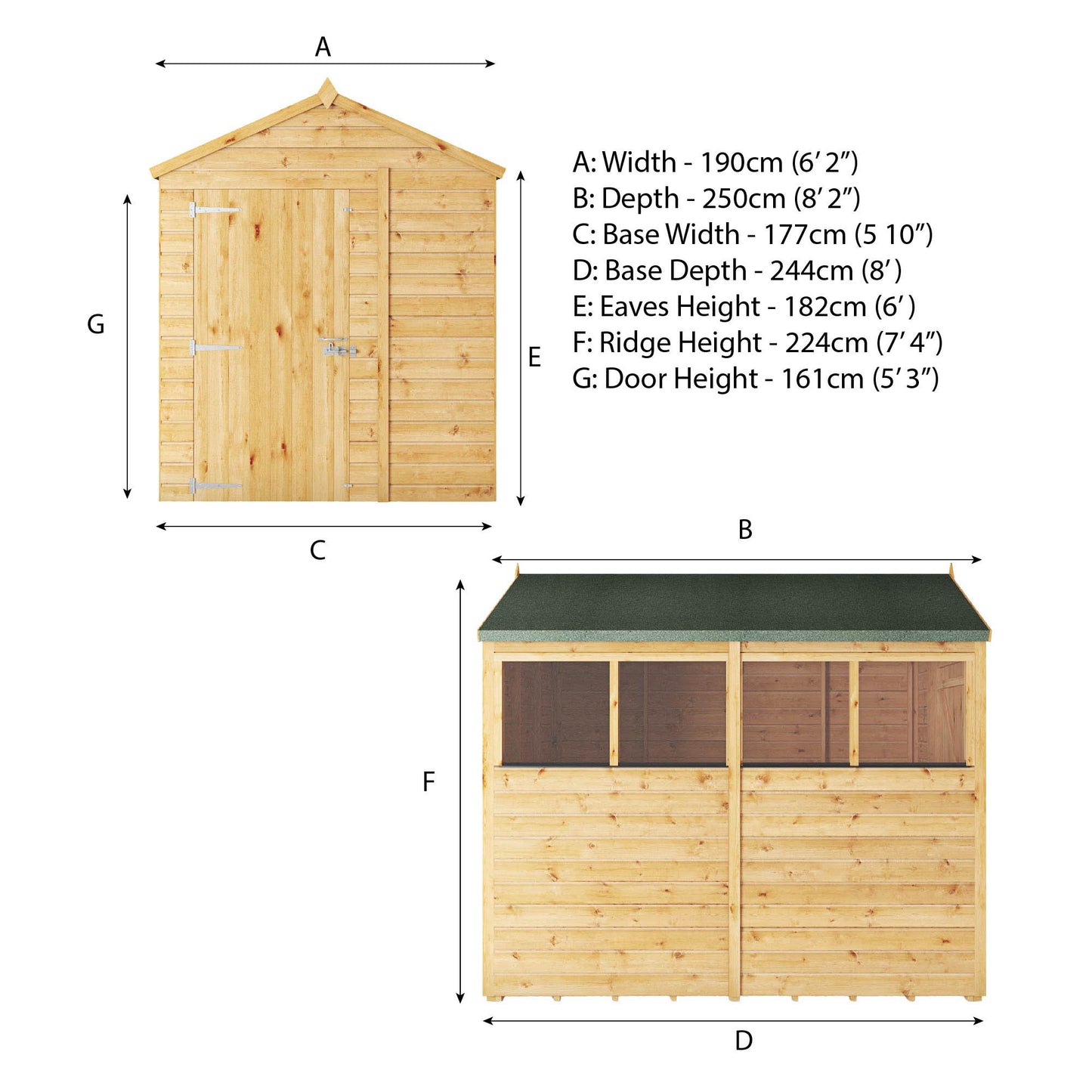 8 x 6 Woodsman Shiplap Apex Wooden Shed