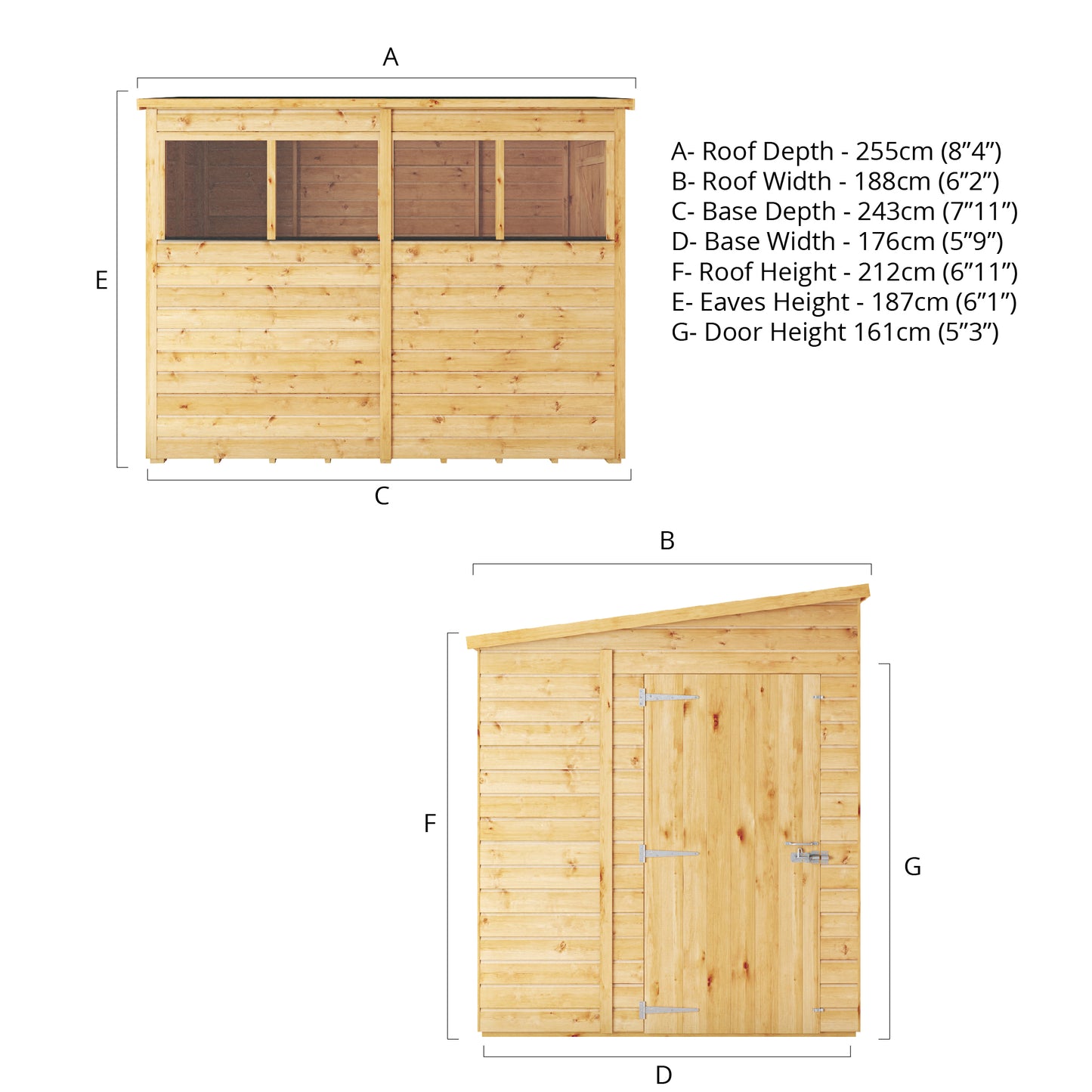 8 x 6 Woodsman Shiplap Pent Wooden Shed