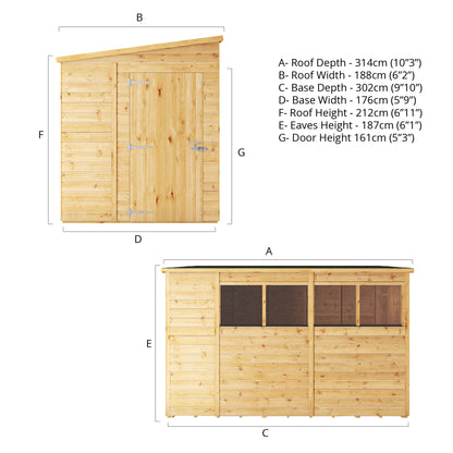 10 x 6 Woodsman Shiplap Pent Wooden Shed