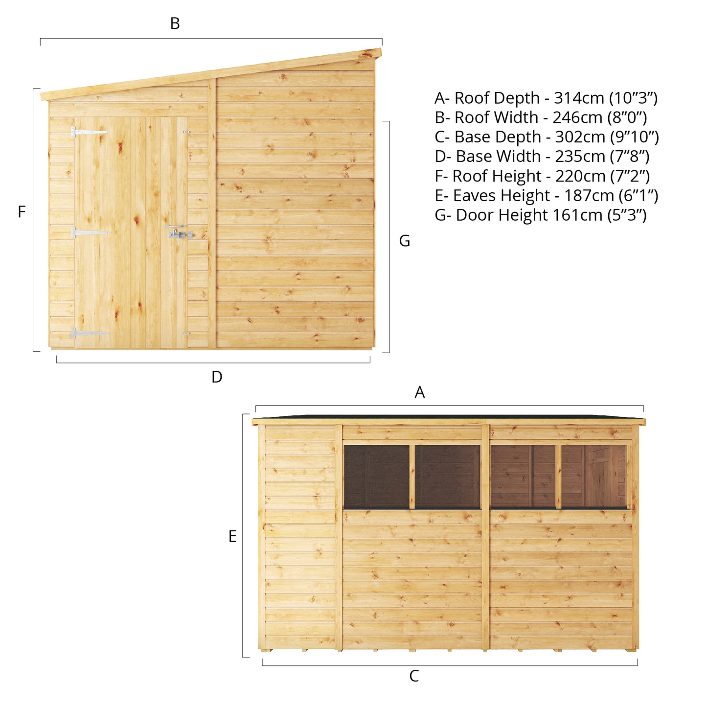 10 x 8 Woodsman Shiplap Pent Wooden Shed